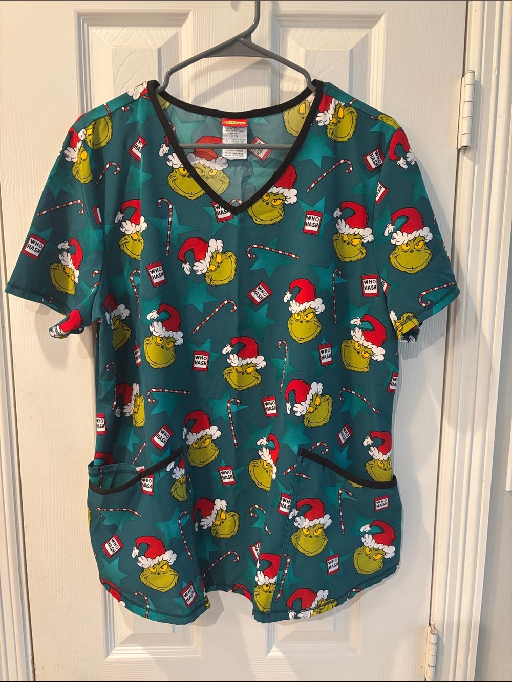 Dr. Seuss -Green Grinch Holiday Scrub Top- Large